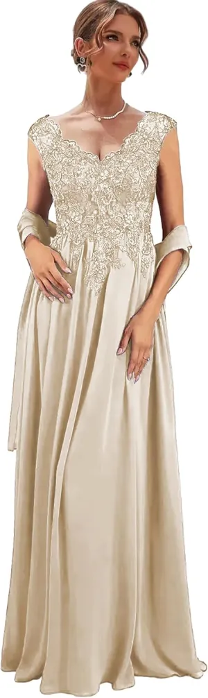 2 Pieces Mother of The Bride Dresses with Shawl Lace Long Formal Dress for Women Wedding Guest