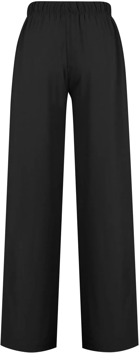 2024 Summer Linen Palazzo Pants Womens Casual Loose Drawstring Beach Palazzo Harem Joggers Pants with Pockets