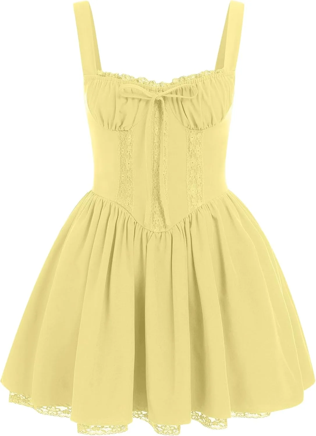 ABAFIP Women's Corset Mini Dress Spaghetti Straps Backless Lace up Low Cut Ruffle Short Dress Sundress