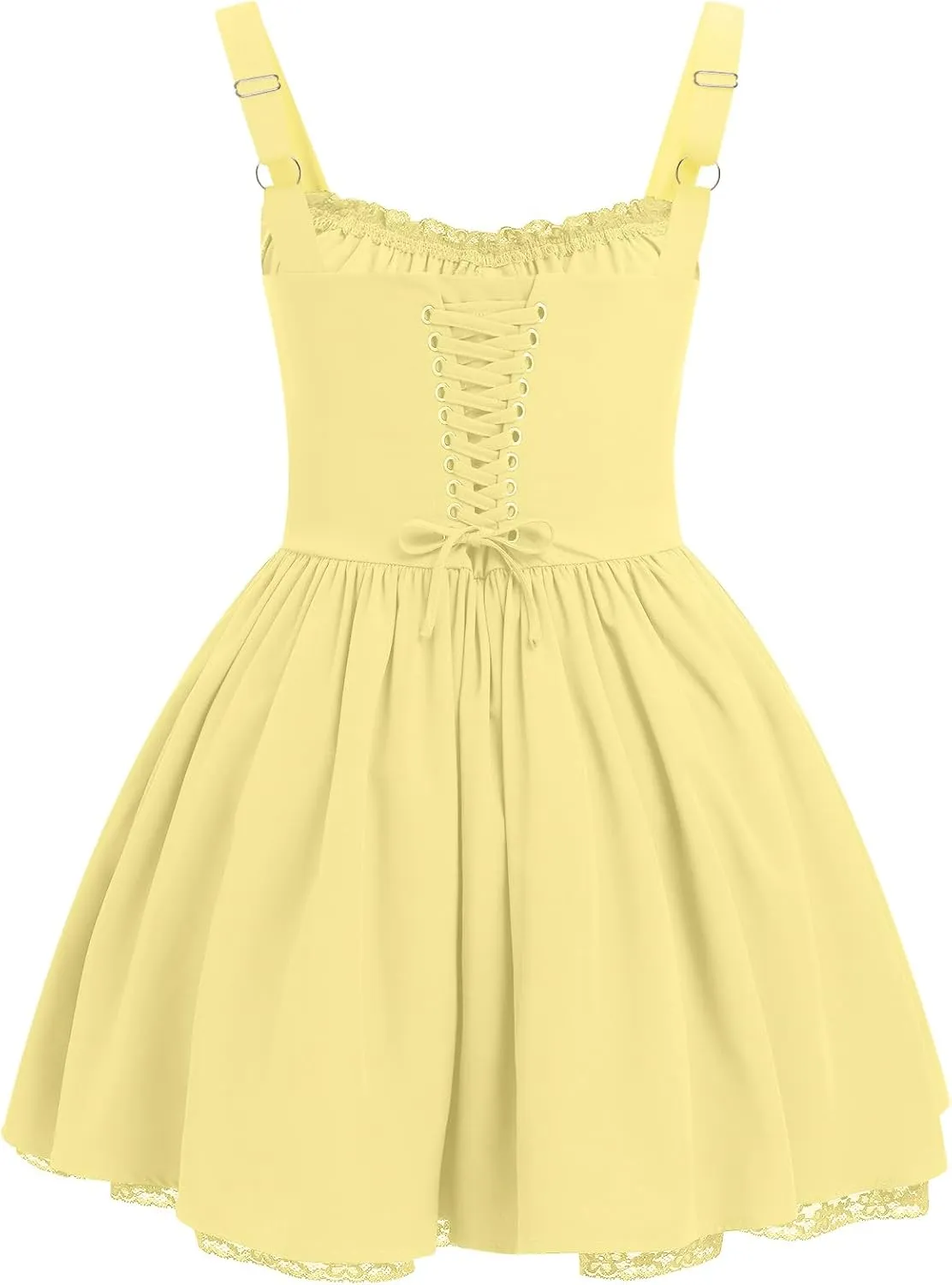 ABAFIP Women's Corset Mini Dress Spaghetti Straps Backless Lace up Low Cut Ruffle Short Dress Sundress
