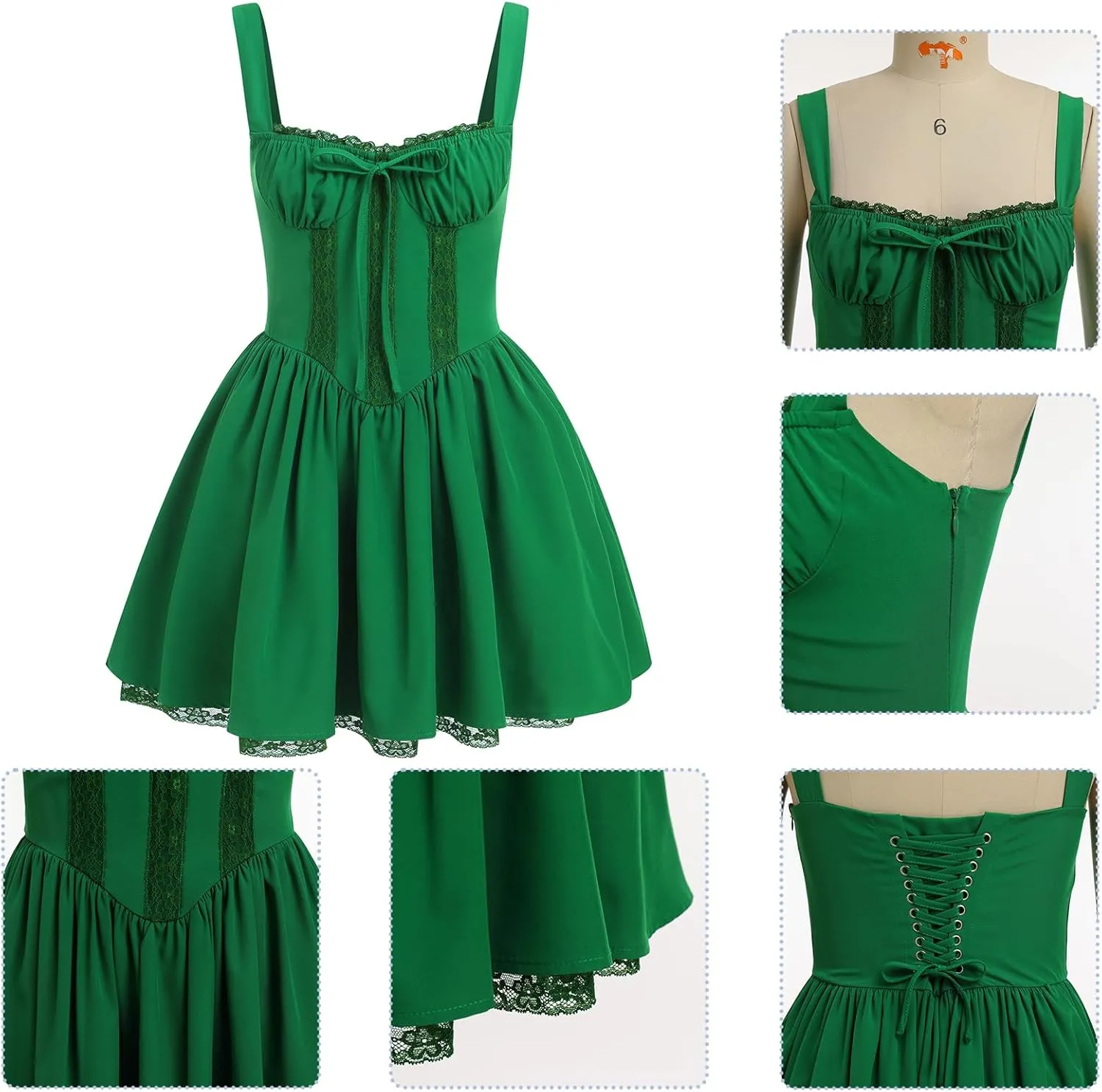ABAFIP Women's Corset Mini Dress Spaghetti Straps Backless Lace up Low Cut Ruffle Short Dress Sundress