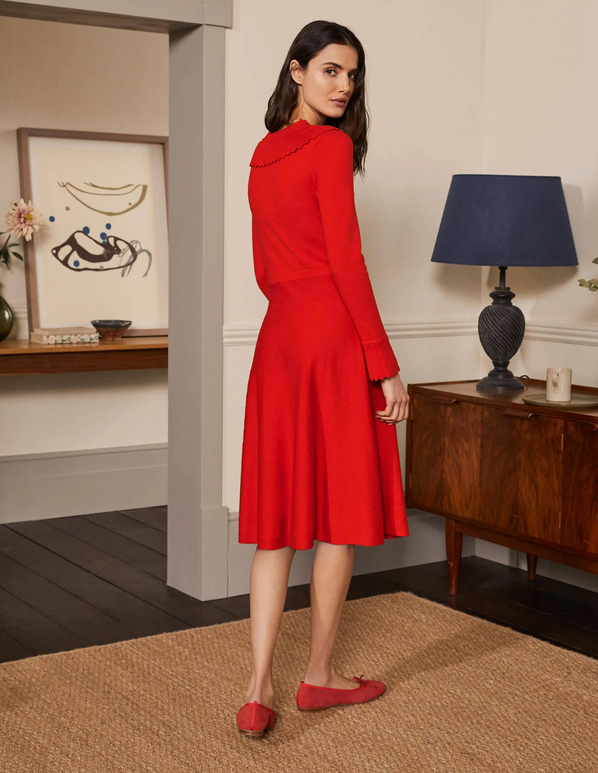 Abercorn Knitted Dress-Cherry Red