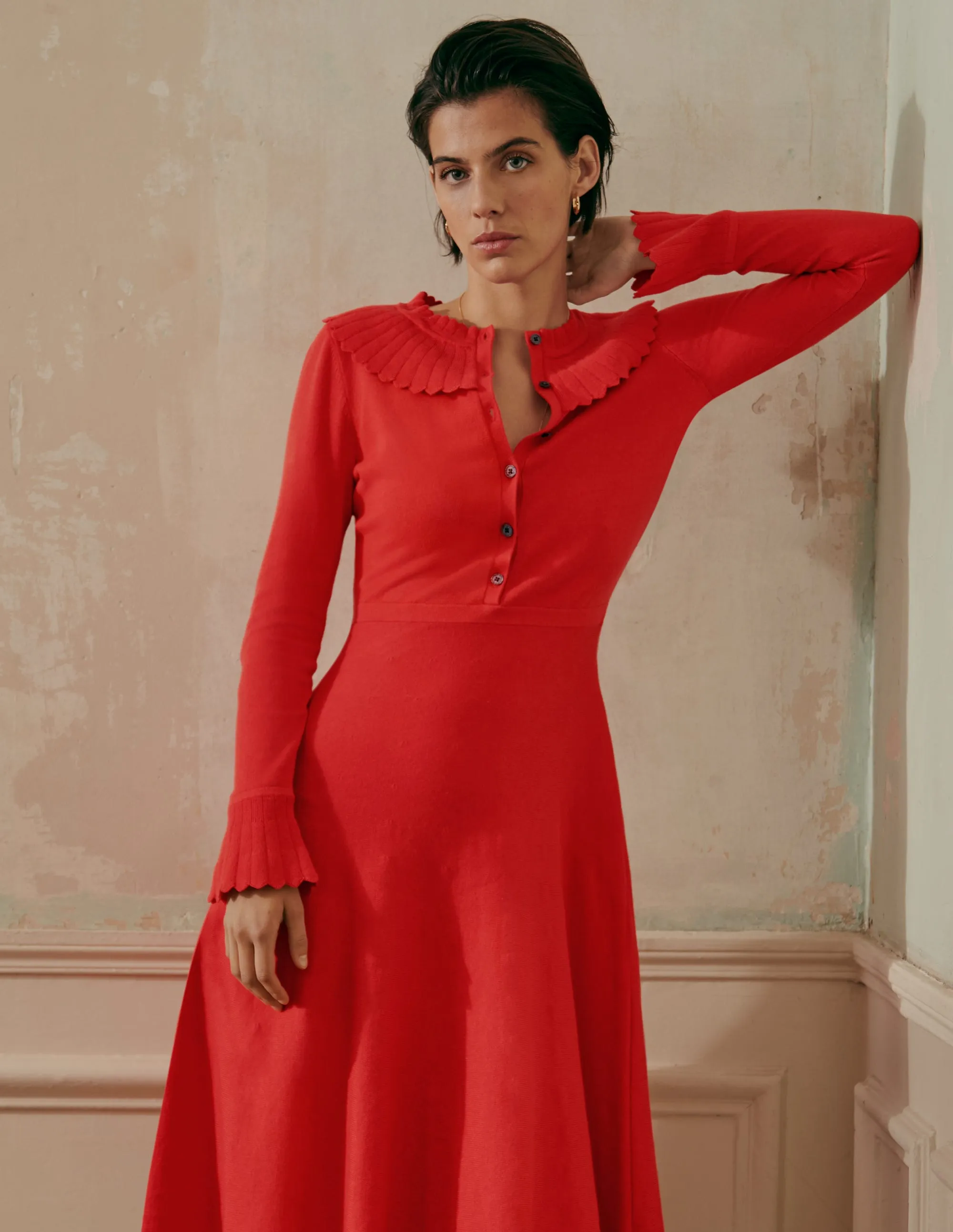 Abercorn Knitted Dress-Cherry Red