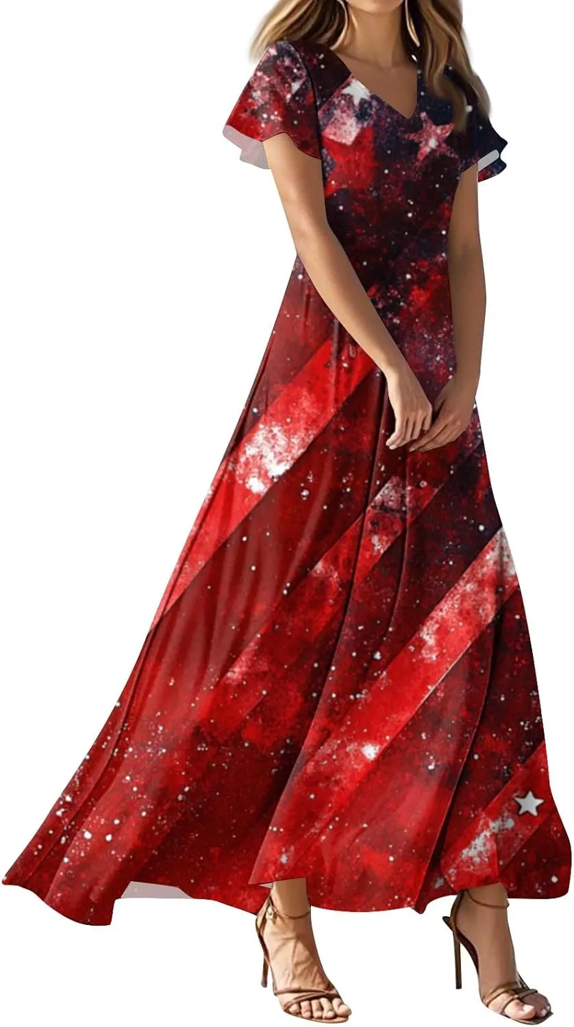 ADHOWBEW 4th of July Dress Women 2025 Holiday Plus Size Graphic USA Sexy Patriotic Independence Day Dresses
