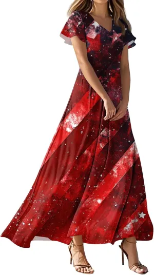 ADHOWBEW 4th of July Dress Women 2025 Holiday Plus Size Graphic USA Sexy Patriotic Independence Day Dresses