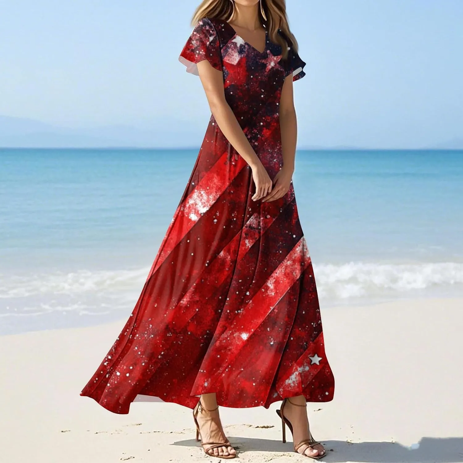 ADHOWBEW 4th of July Dress Women 2025 Holiday Plus Size Graphic USA Sexy Patriotic Independence Day Dresses