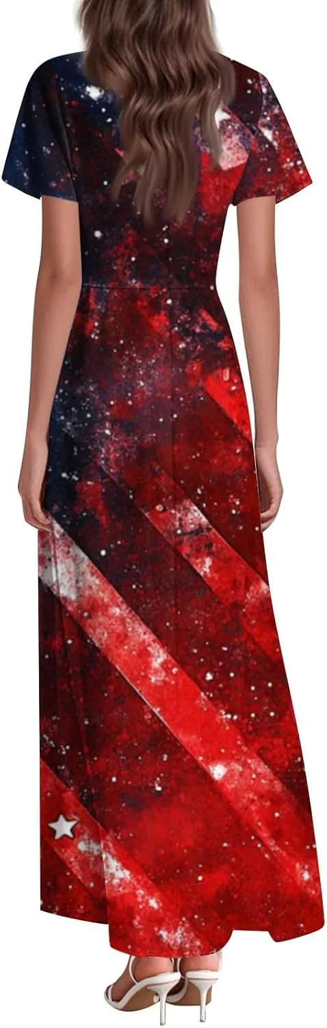 ADHOWBEW 4th of July Dress Women 2025 Holiday Plus Size Graphic USA Sexy Patriotic Independence Day Dresses