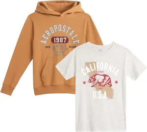 AEROPOSTALE Hoodie and T-Shirt Set - 2 Piece Pullover Hoodie Sweatshirt and Active Graphic Tee - Boys Activewear Tops (8-16)