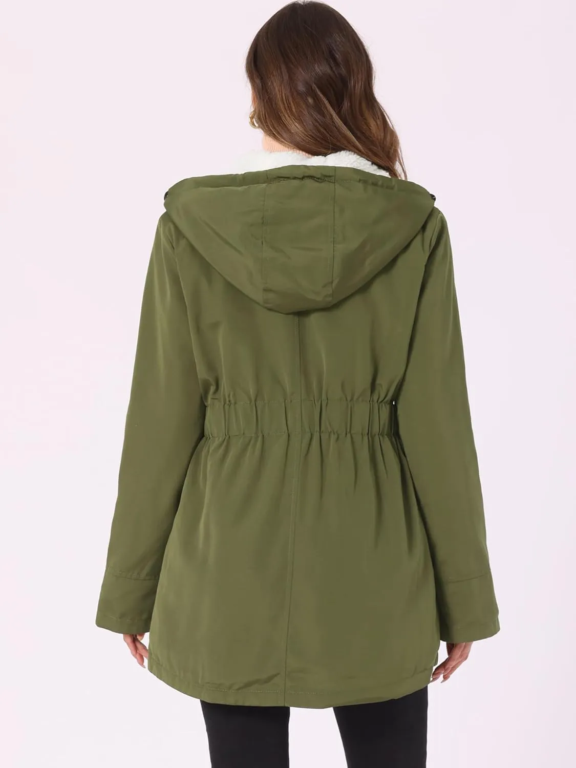 Allegra K Women's Parka Coat Tie Waist Pockets Faux Fur Hooded Jackets