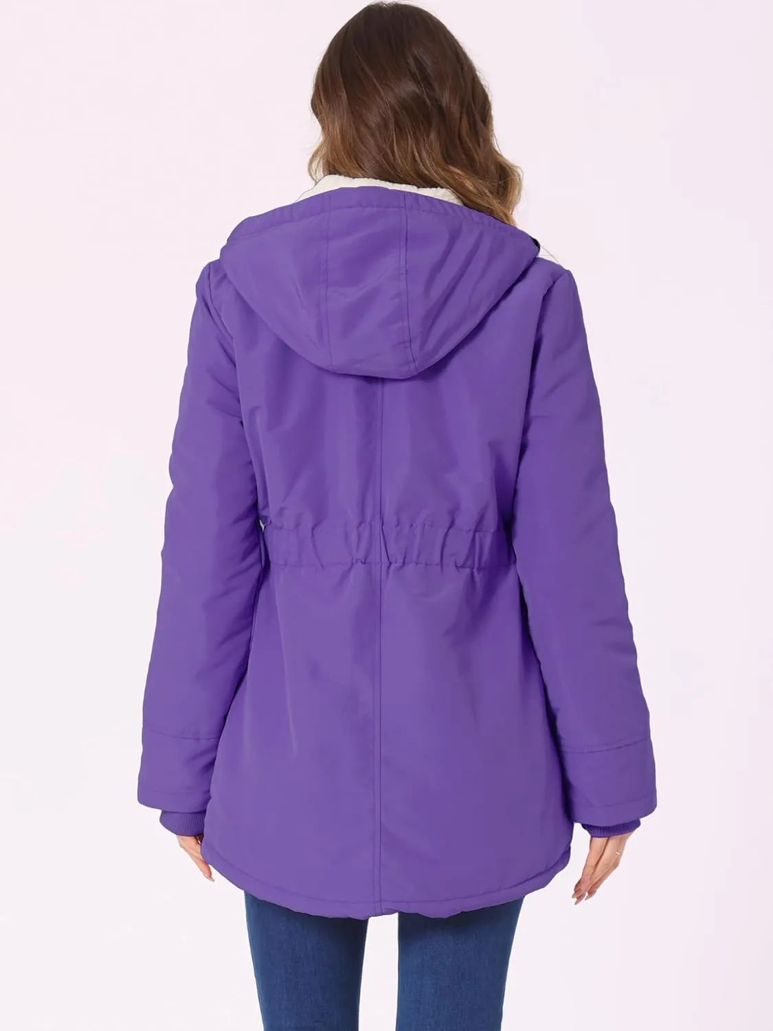 Allegra K Women's Parka Coat Tie Waist Pockets Faux Fur Hooded Jackets