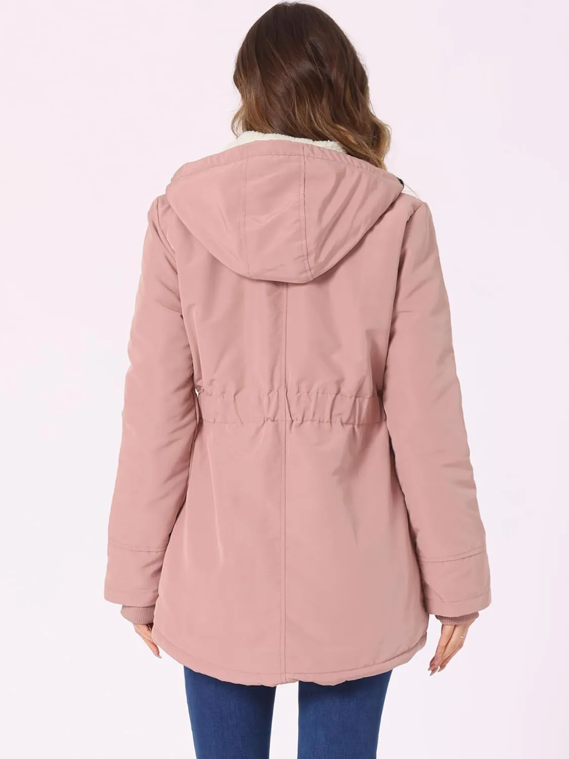 Allegra K Women's Parka Coat Tie Waist Pockets Faux Fur Hooded Jackets