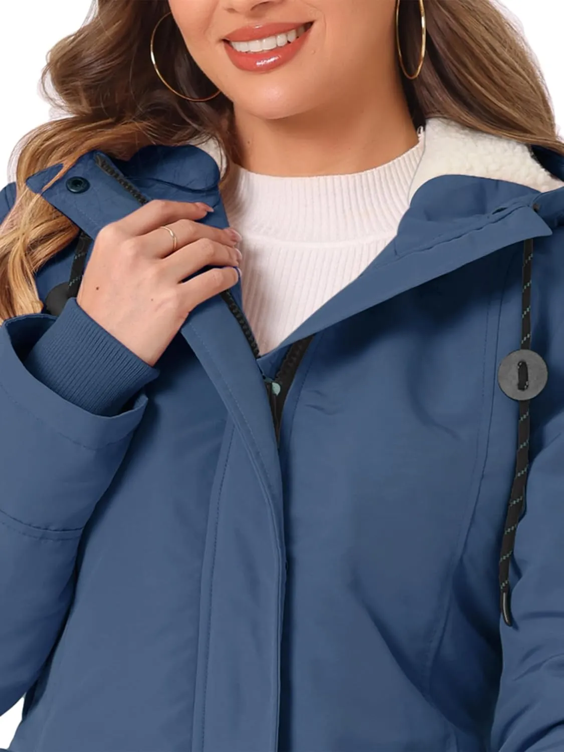 Allegra K Women's Parka Coat Tie Waist Pockets Faux Fur Hooded Jackets