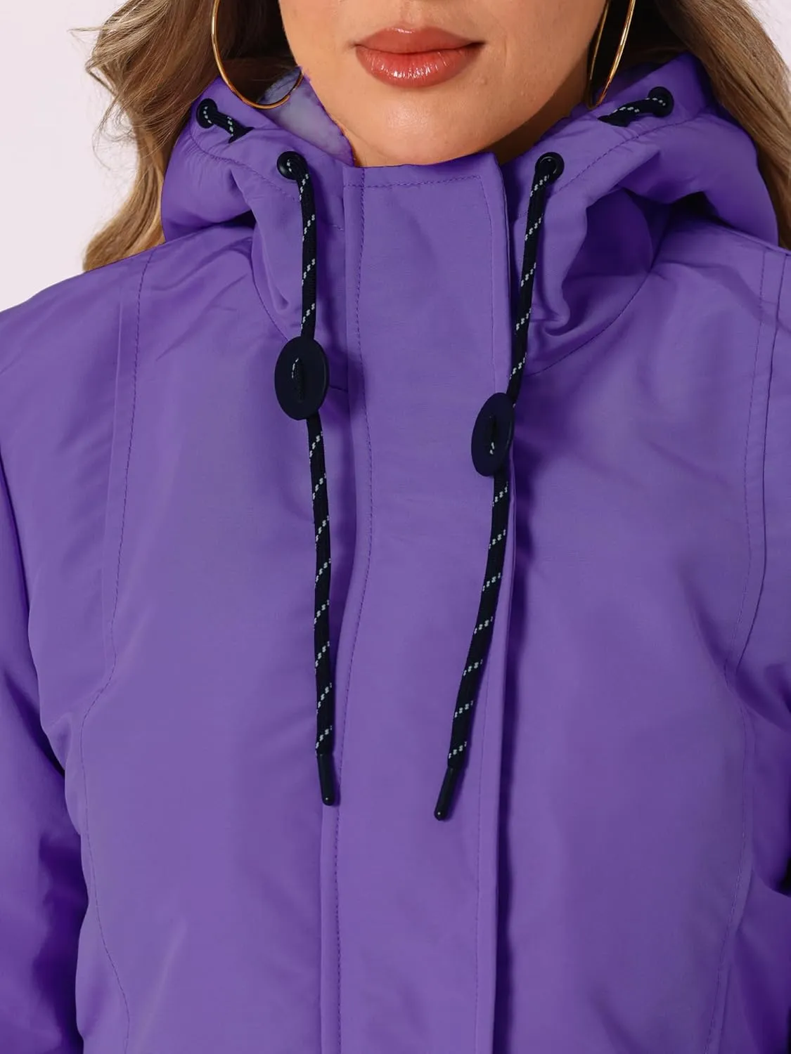 Allegra K Women's Parka Coat Tie Waist Pockets Faux Fur Hooded Jackets