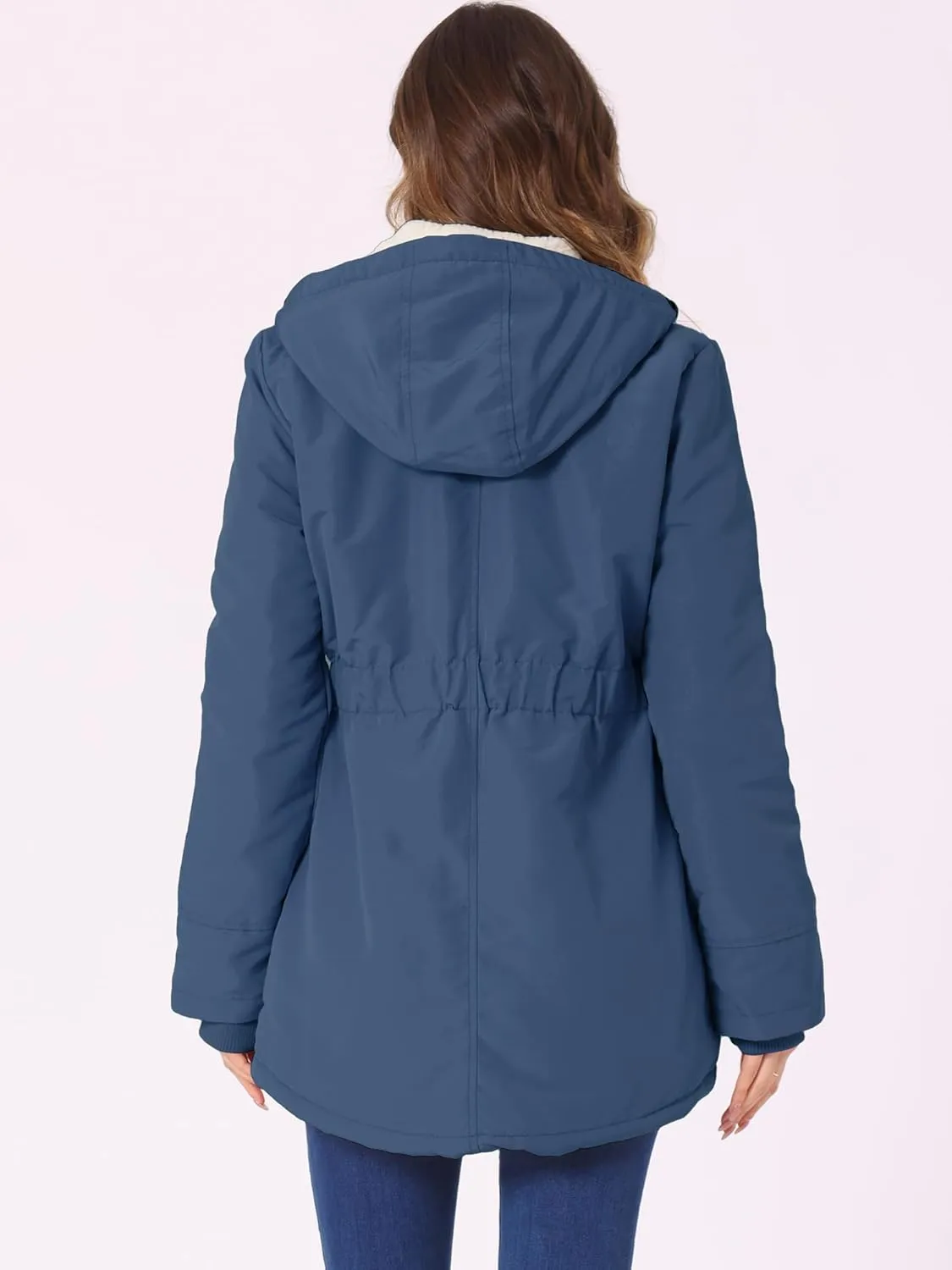 Allegra K Women's Parka Coat Tie Waist Pockets Faux Fur Hooded Jackets