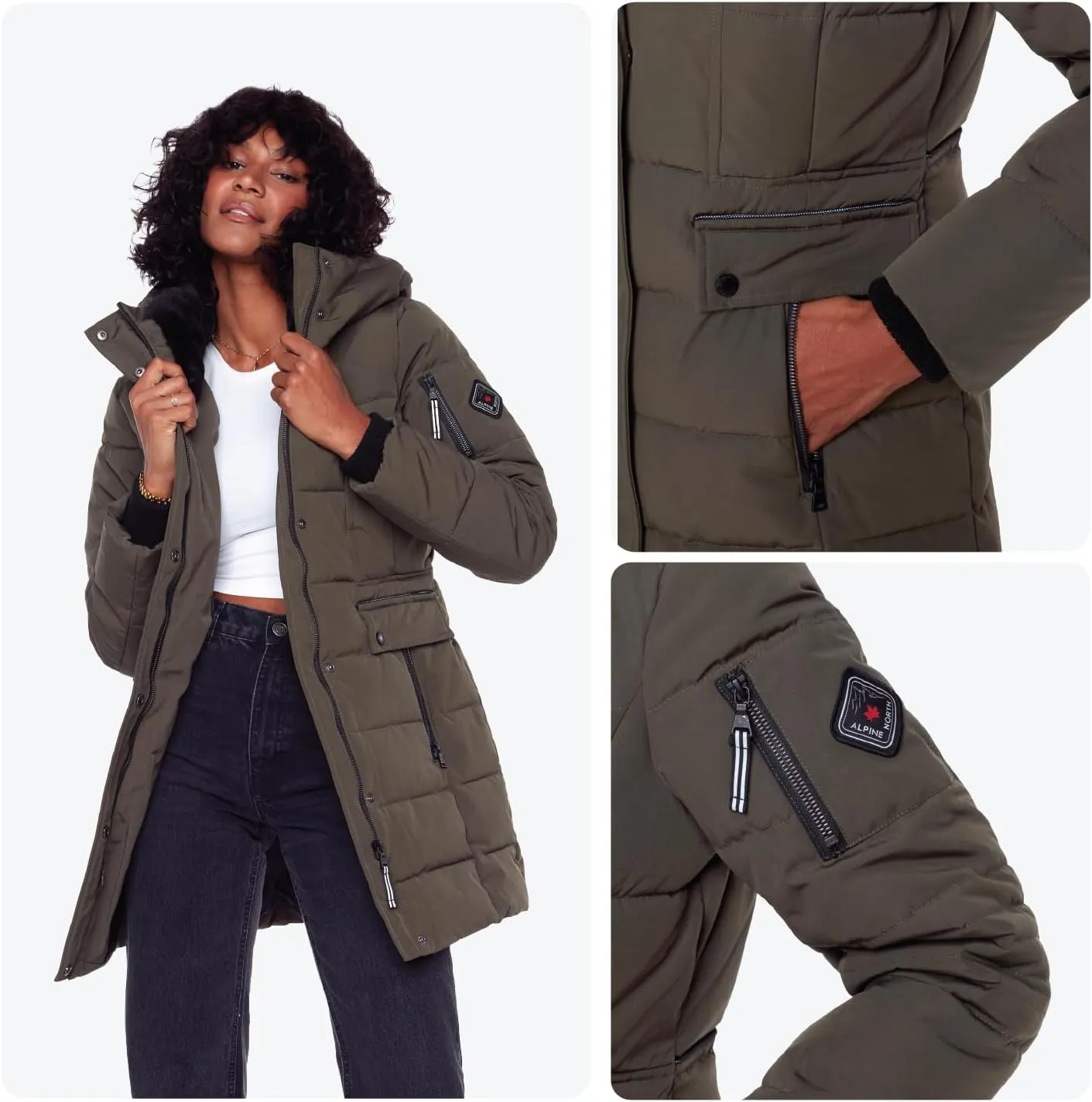 ALPINE NORTH Kootney Womens Vegan Down Mid-Length Parka  Insulated, Water-Repellent Winter Coat with Hood