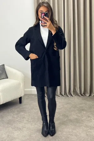 Amore Black Faux Suede Button Longline Jacket