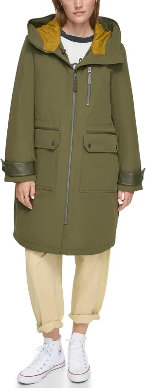Andrew Marc Women's Gemas Hooded Transitional Water Resistant Parka Trench Coat