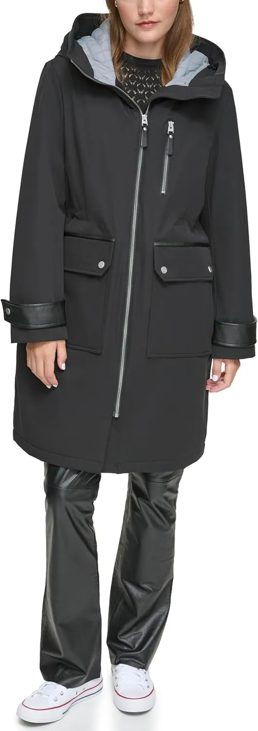Andrew Marc Women's Gemas Hooded Transitional Water Resistant Parka Trench Coat