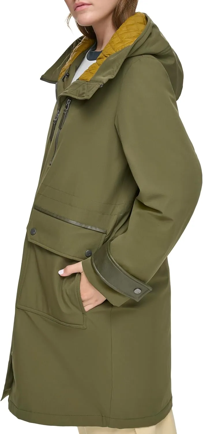 Andrew Marc Women's Gemas Hooded Transitional Water Resistant Parka Trench Coat