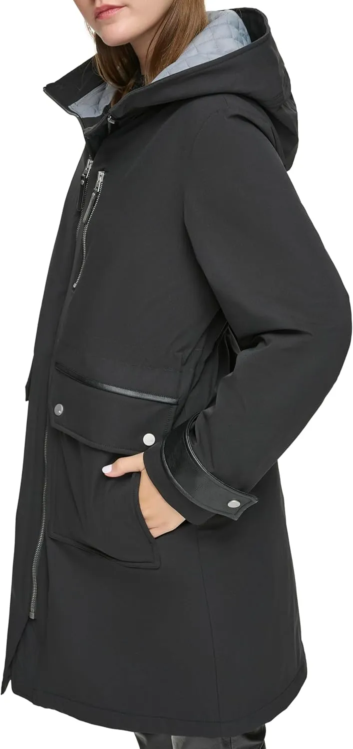 Andrew Marc Women's Gemas Hooded Transitional Water Resistant Parka Trench Coat
