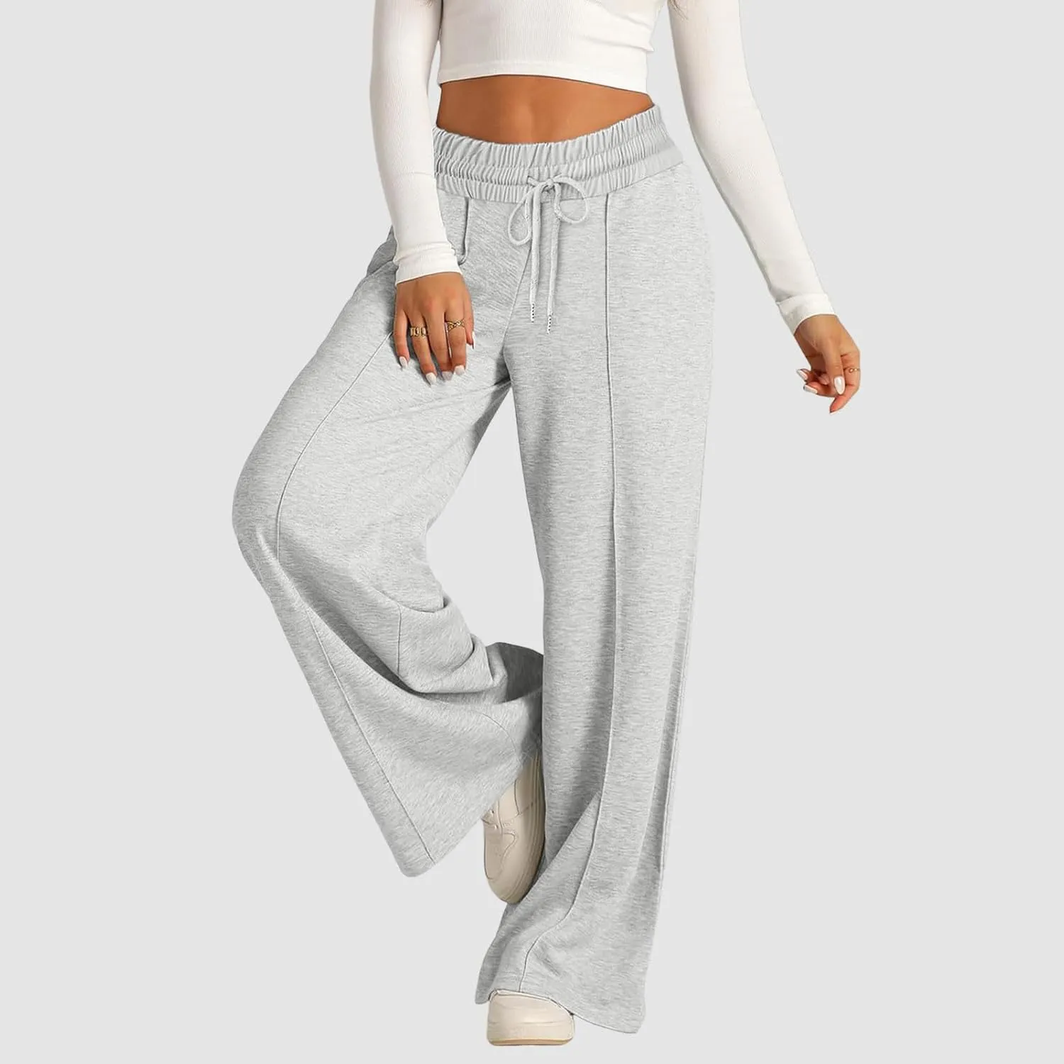 Aniywn Sweatpants Women Baggy Wide Leg Elastic Drawstring Straight Leg Lounge Pants Open Bottom High Waist Joggers Trouser