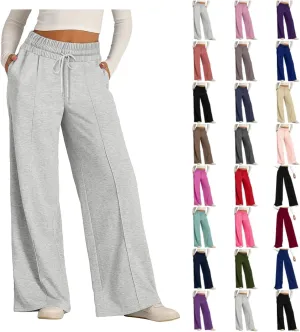 Aniywn Sweatpants Women Baggy Wide Leg Elastic Drawstring Straight Leg Lounge Pants Open Bottom High Waist Joggers Trouser