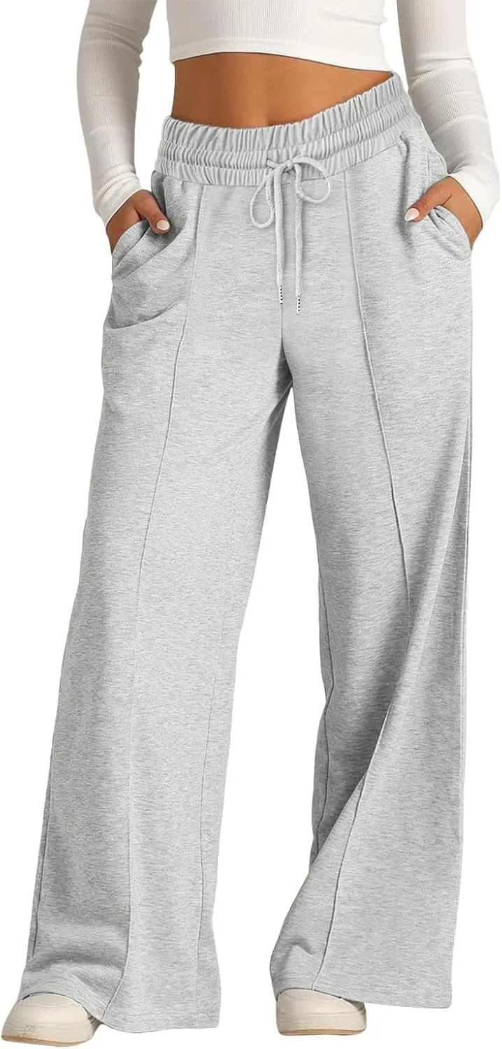 Aniywn Sweatpants Women Baggy Wide Leg Elastic Drawstring Straight Leg Lounge Pants Open Bottom High Waist Joggers Trouser