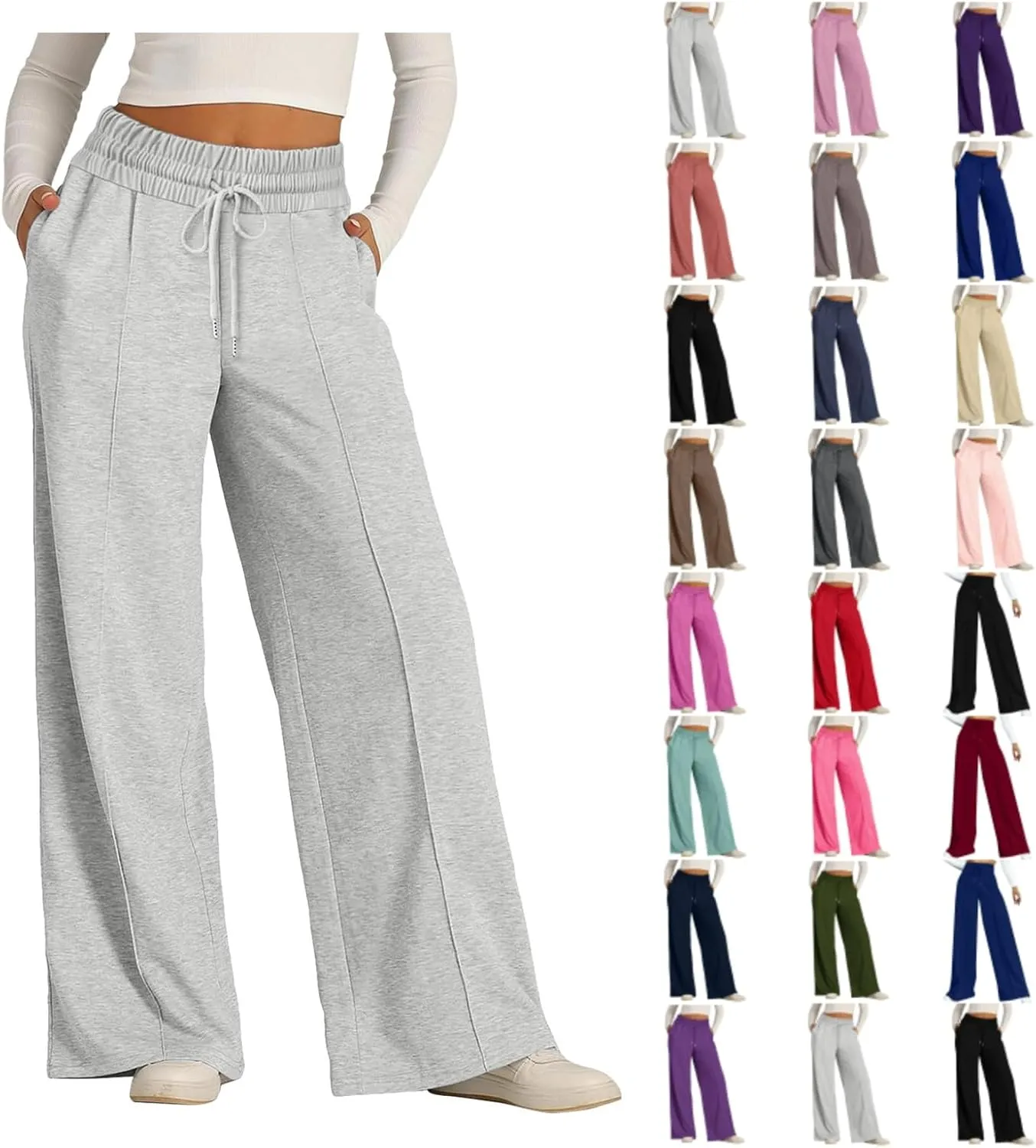 Aniywn Sweatpants Women Baggy Wide Leg Elastic Drawstring Straight Leg Lounge Pants Open Bottom High Waist Joggers Trouser