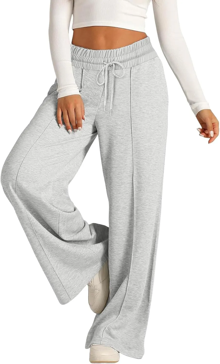 Aniywn Sweatpants Women Baggy Wide Leg Elastic Drawstring Straight Leg Lounge Pants Open Bottom High Waist Joggers Trouser