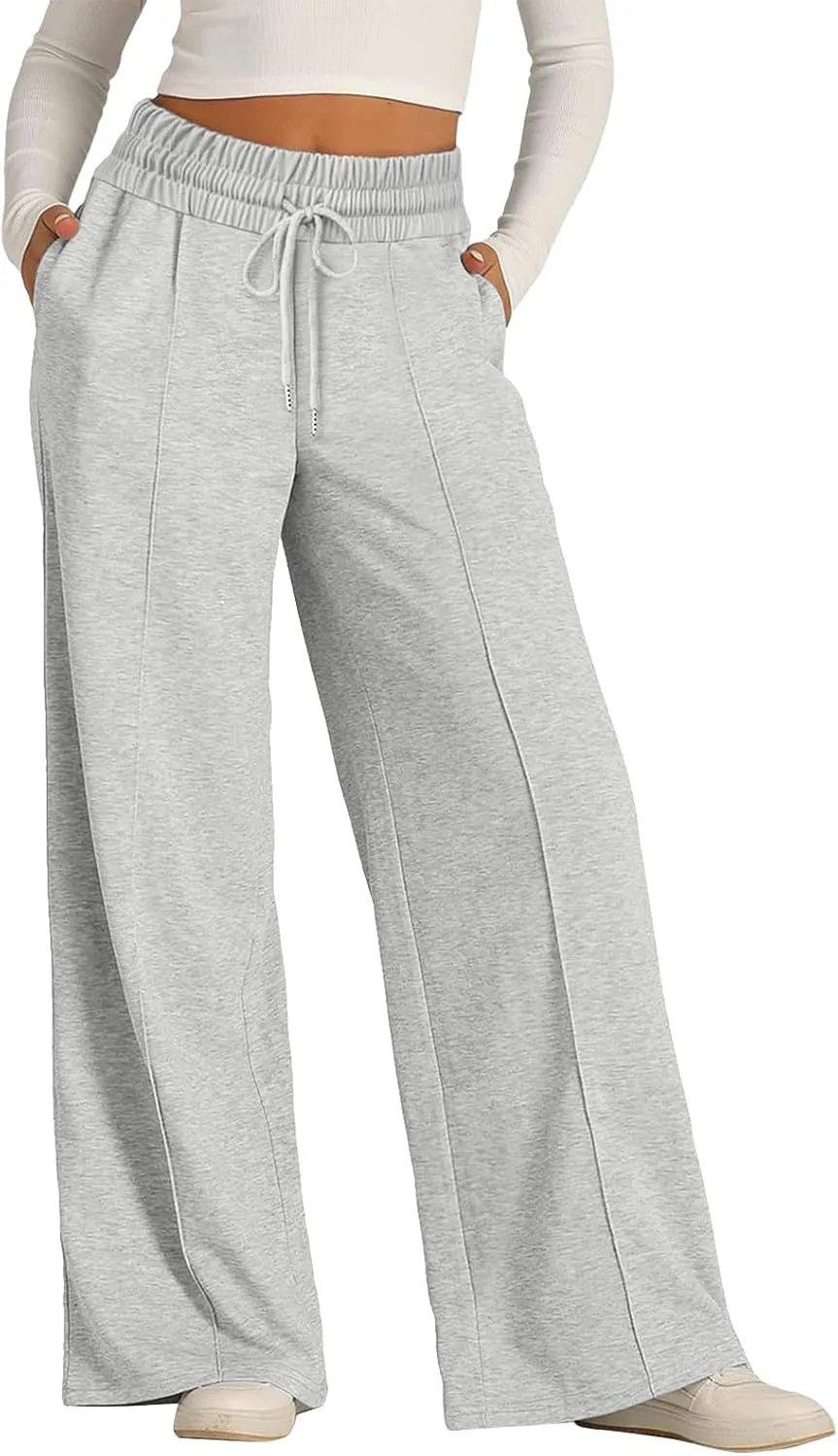 Aniywn Sweatpants Women Baggy Wide Leg Elastic Drawstring Straight Leg Lounge Pants Open Bottom High Waist Joggers Trouser