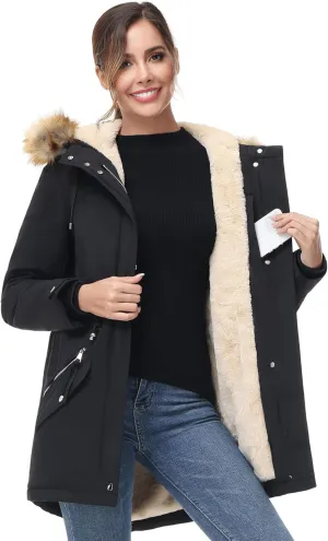 ANOTHER CHOICE Women's Hooded Winter Coat Waterproof Parka Jacket Warm Sherpa FLeece Lined Winter Parka Coat