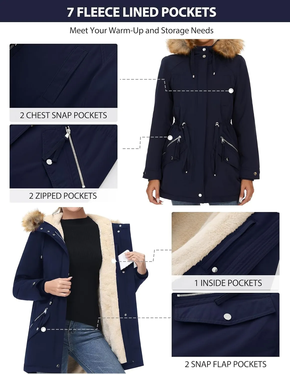 ANOTHER CHOICE Women's Hooded Winter Coat Waterproof Parka Jacket Warm Sherpa FLeece Lined Winter Parka Coat