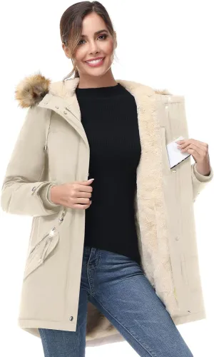 ANOTHER CHOICE Women's Hooded Winter Coat Waterproof Parka Jacket Warm Sherpa FLeece Lined Winter Parka Coat