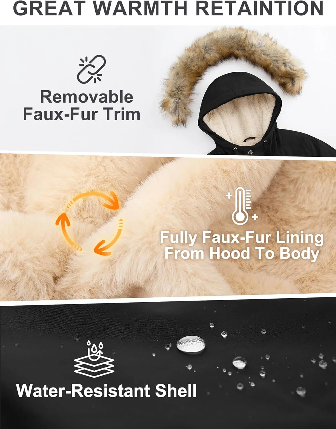 ANOTHER CHOICE Women's Hooded Winter Coat Waterproof Parka Jacket Warm Sherpa FLeece Lined Winter Parka Coat
