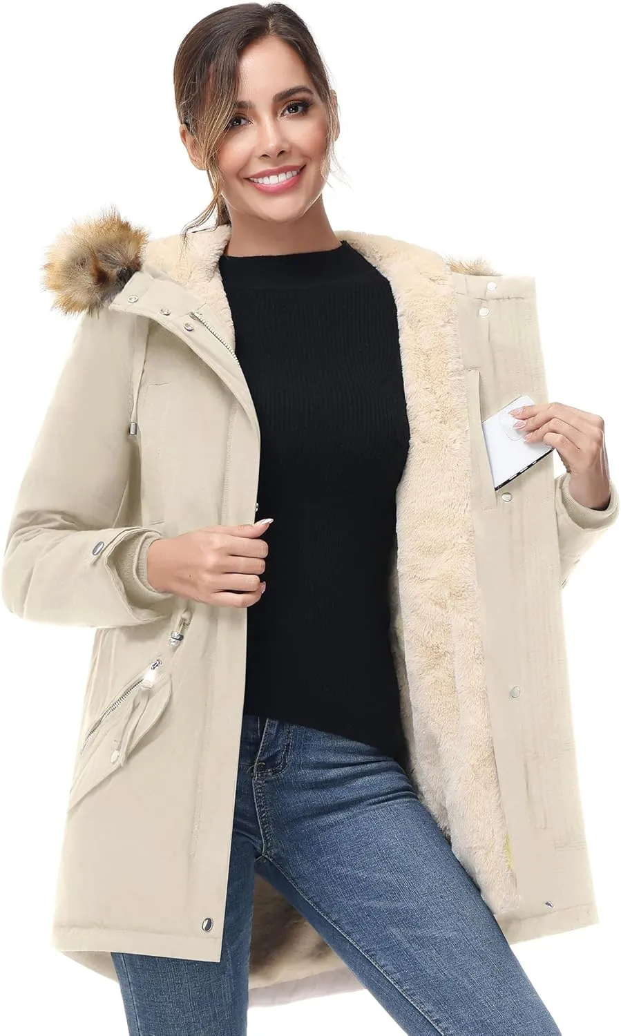 ANOTHER CHOICE Women's Hooded Winter Coat Waterproof Parka Jacket Warm Sherpa FLeece Lined Winter Parka Coat