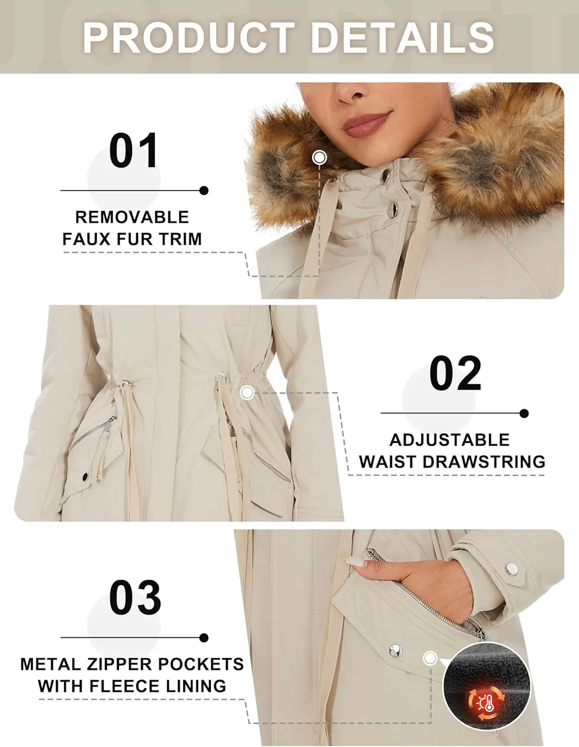 ANOTHER CHOICE Women's Hooded Winter Coat Waterproof Parka Jacket Warm Sherpa FLeece Lined Winter Parka Coat