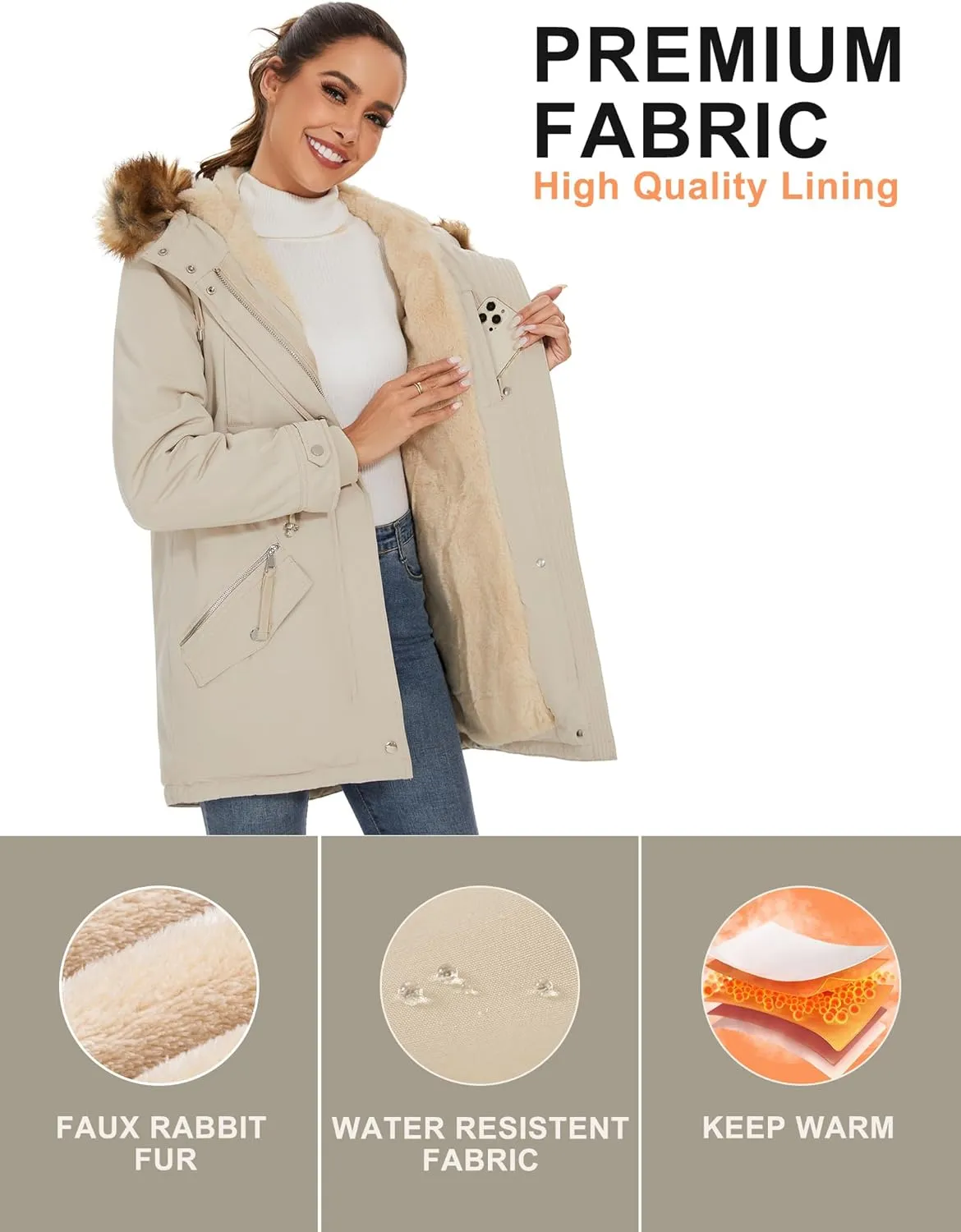 ANOTHER CHOICE Women's Hooded Winter Coat Waterproof Parka Jacket Warm Sherpa FLeece Lined Winter Parka Coat