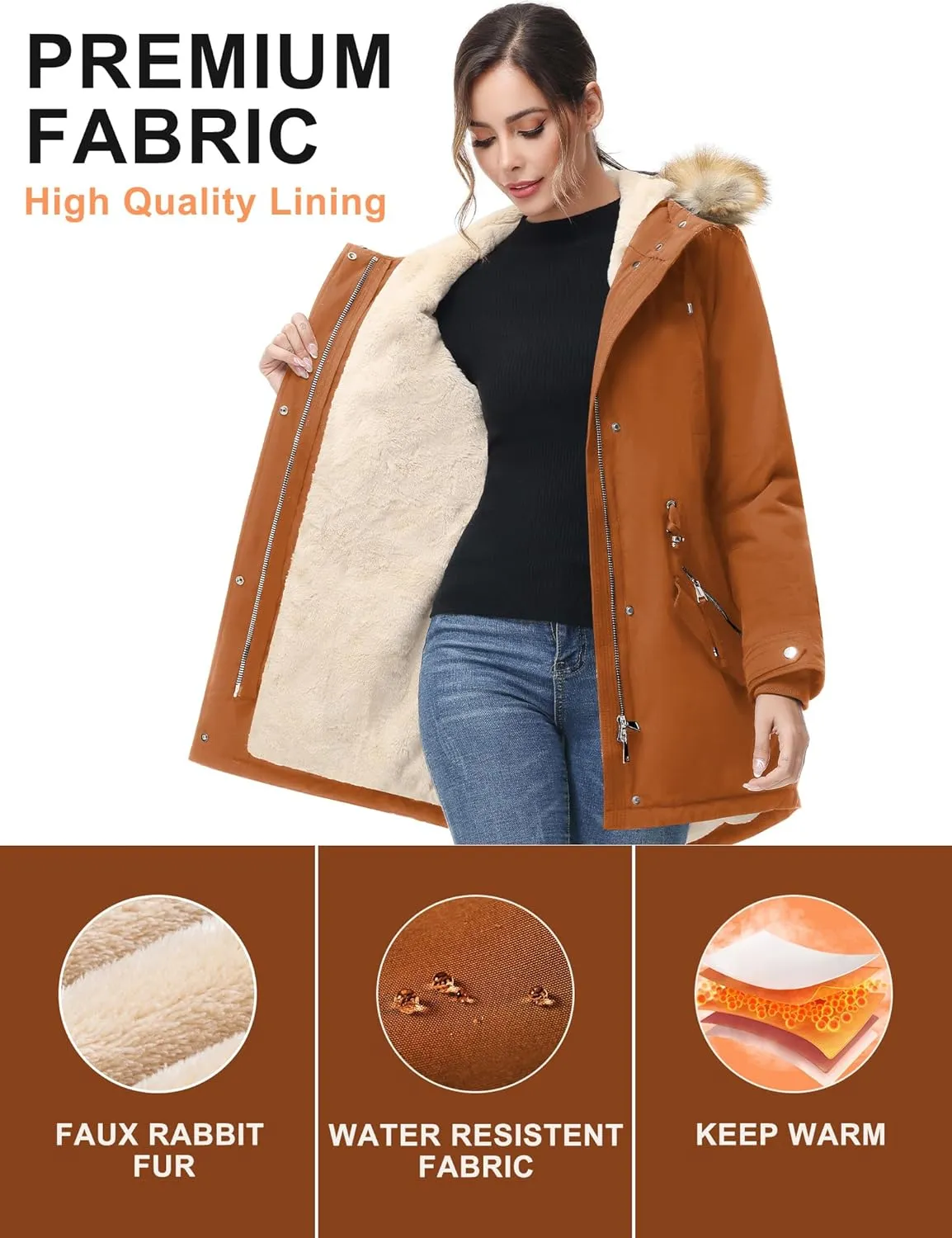 ANOTHER CHOICE Women's Hooded Winter Coat Waterproof Parka Jacket Warm Sherpa FLeece Lined Winter Parka Coat