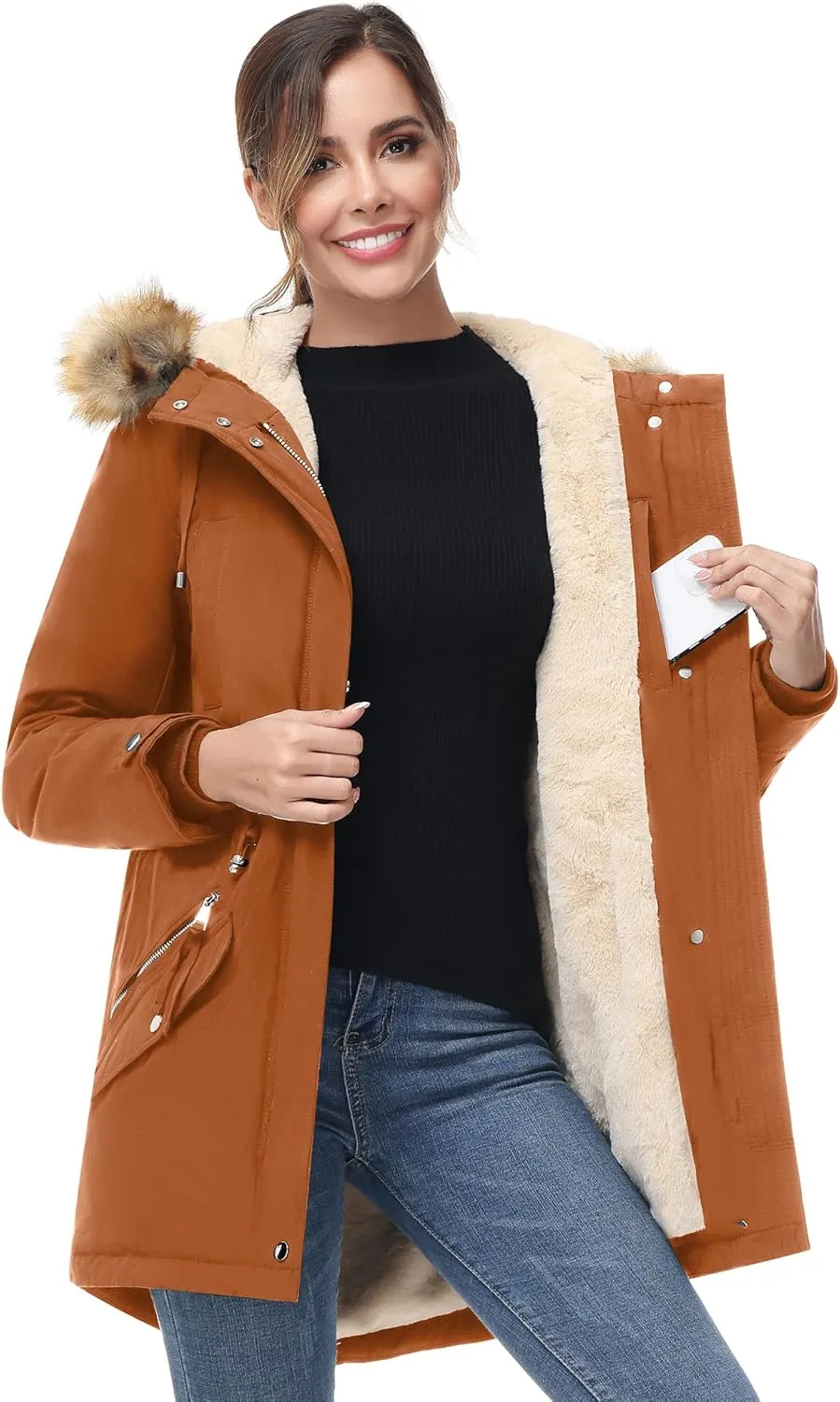 ANOTHER CHOICE Women's Hooded Winter Coat Waterproof Parka Jacket Warm Sherpa FLeece Lined Winter Parka Coat