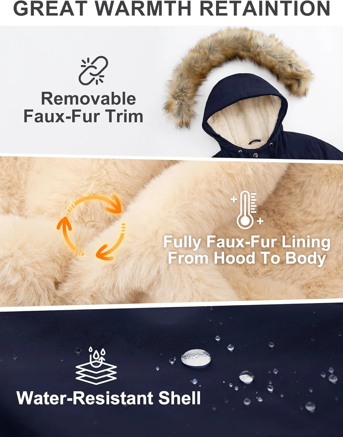 ANOTHER CHOICE Women's Hooded Winter Coat Waterproof Parka Jacket Warm Sherpa FLeece Lined Winter Parka Coat