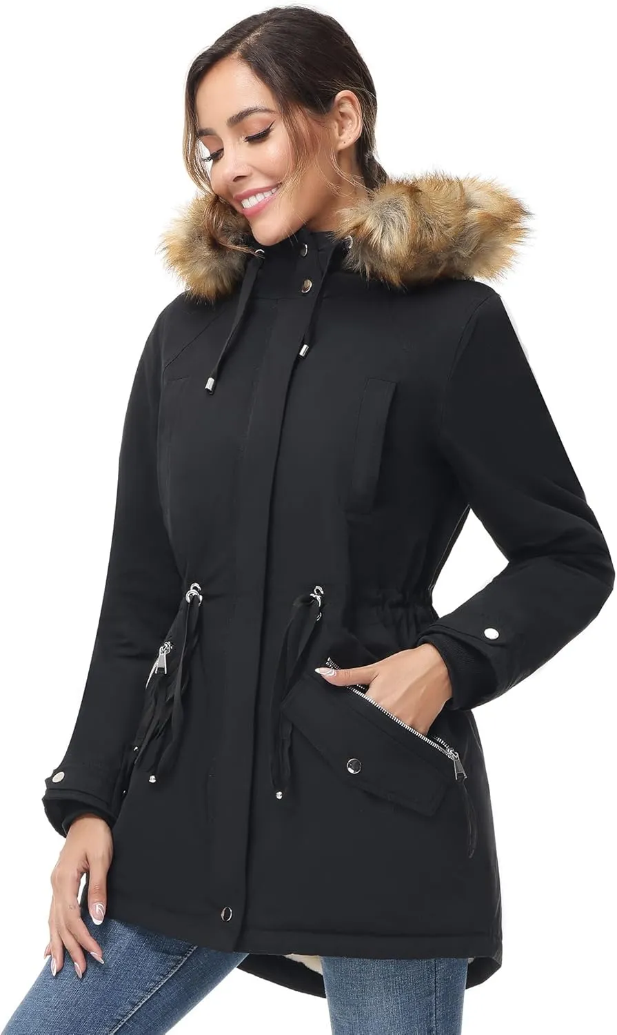 ANOTHER CHOICE Women's Hooded Winter Coat Waterproof Parka Jacket Warm Sherpa FLeece Lined Winter Parka Coat