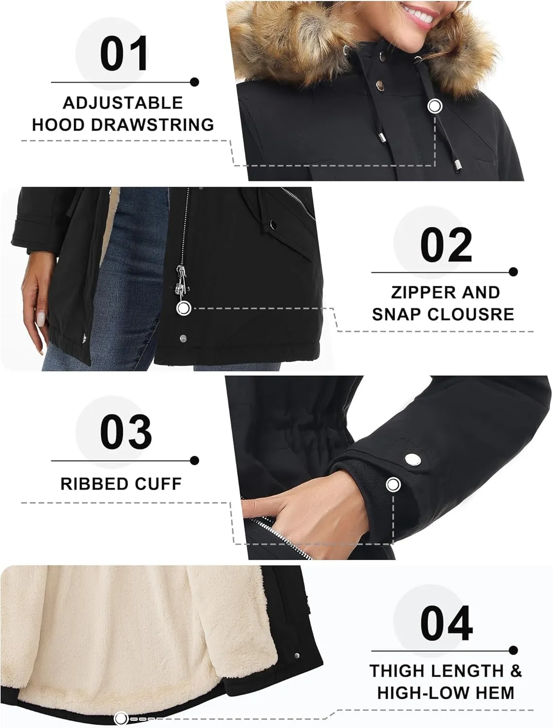 ANOTHER CHOICE Women's Hooded Winter Coat Waterproof Parka Jacket Warm Sherpa FLeece Lined Winter Parka Coat
