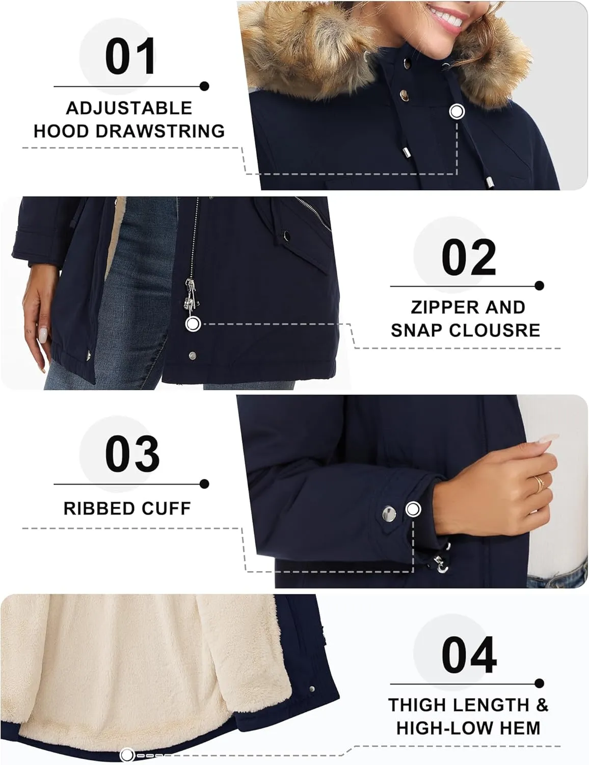 ANOTHER CHOICE Women's Hooded Winter Coat Waterproof Parka Jacket Warm Sherpa FLeece Lined Winter Parka Coat