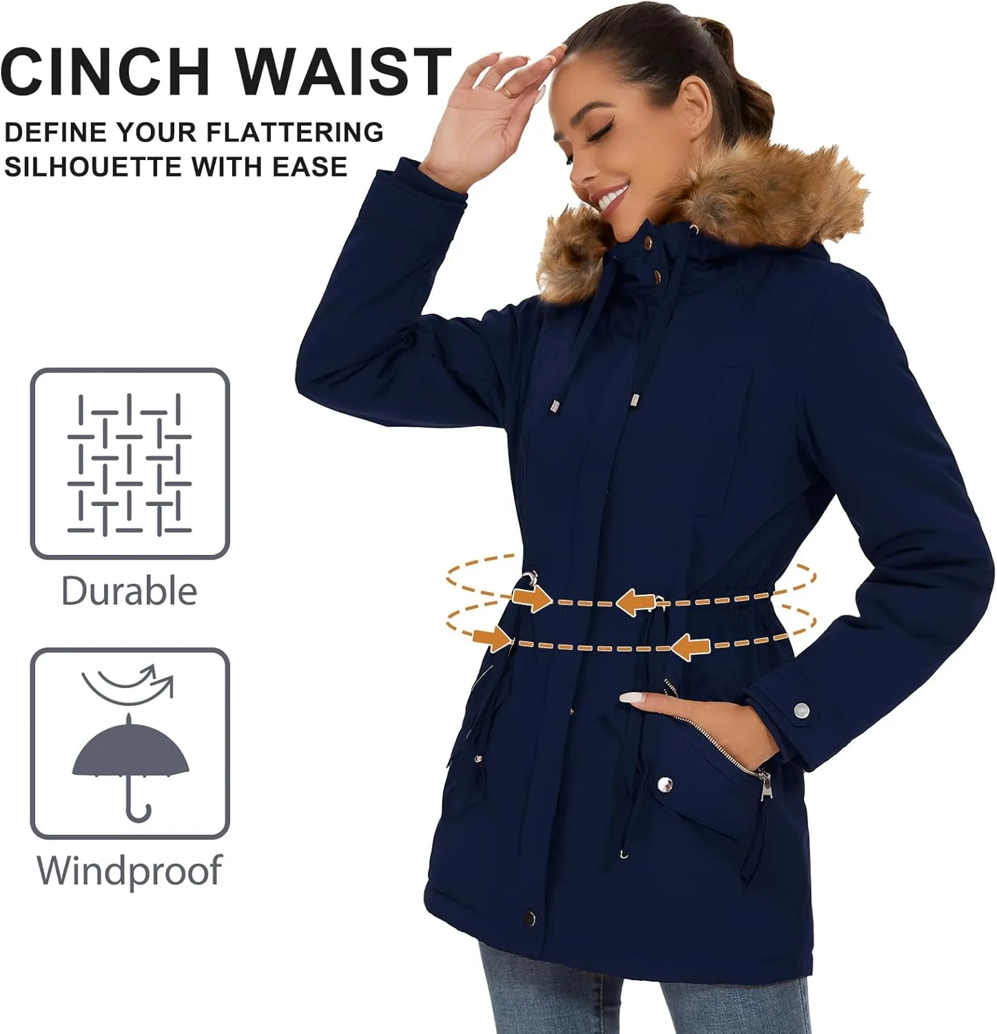 ANOTHER CHOICE Women's Hooded Winter Coat Waterproof Parka Jacket Warm Sherpa FLeece Lined Winter Parka Coat