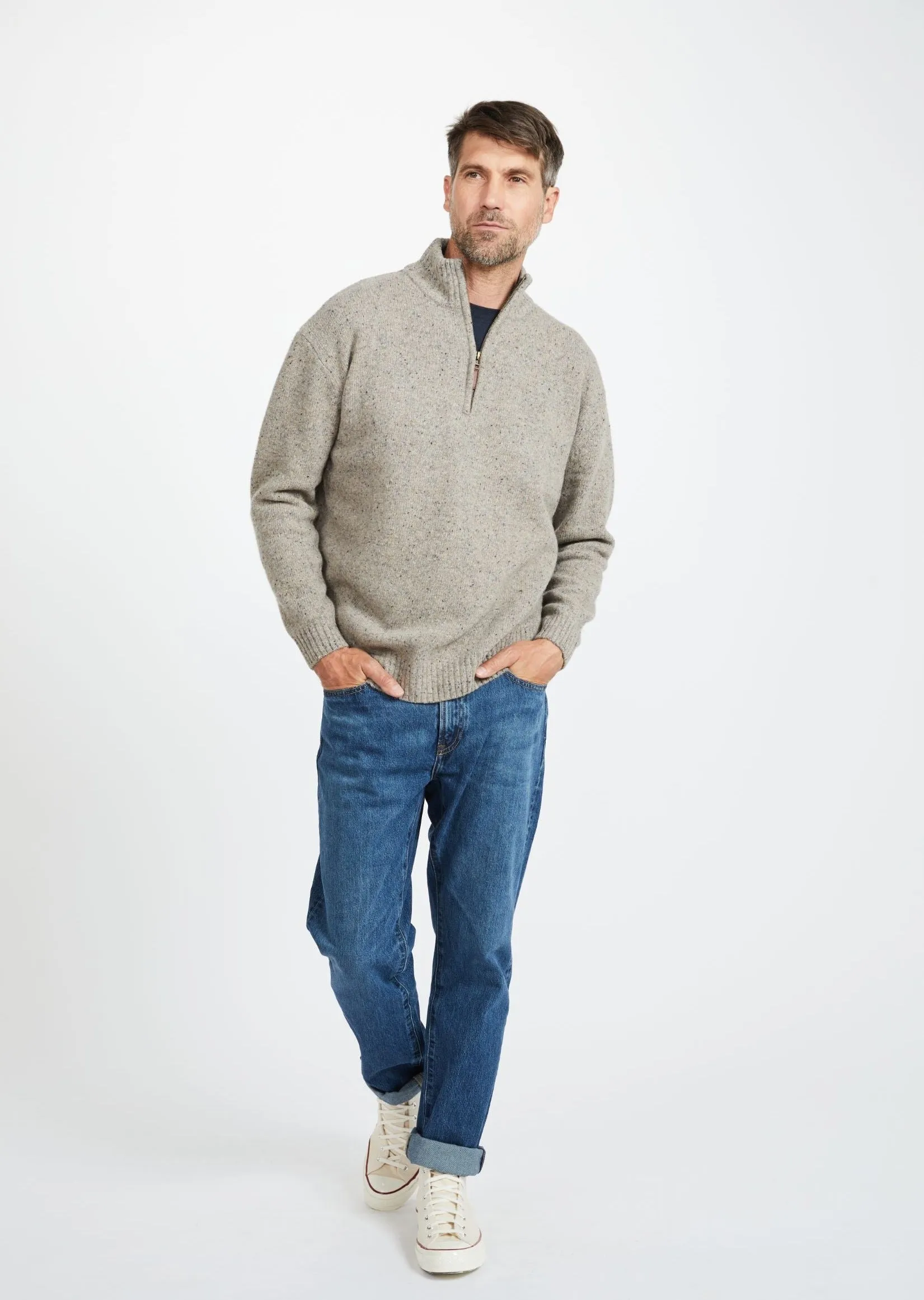 Aran Troyer Zip Sweater | Oatmeal