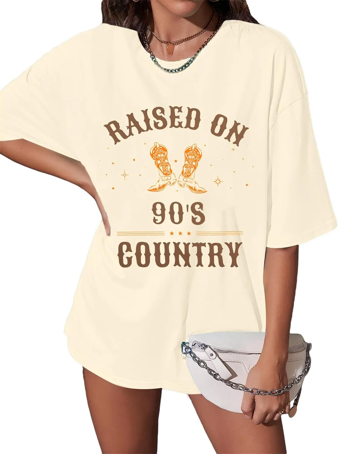 ASTANFY Raised on 90s Country Shirt Womens Vintage Concert Outfits Casual Country Music Graphic Tees Tops