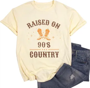ASTANFY Raised on 90s Country Shirt Womens Vintage Concert Outfits Casual Country Music Graphic Tees Tops