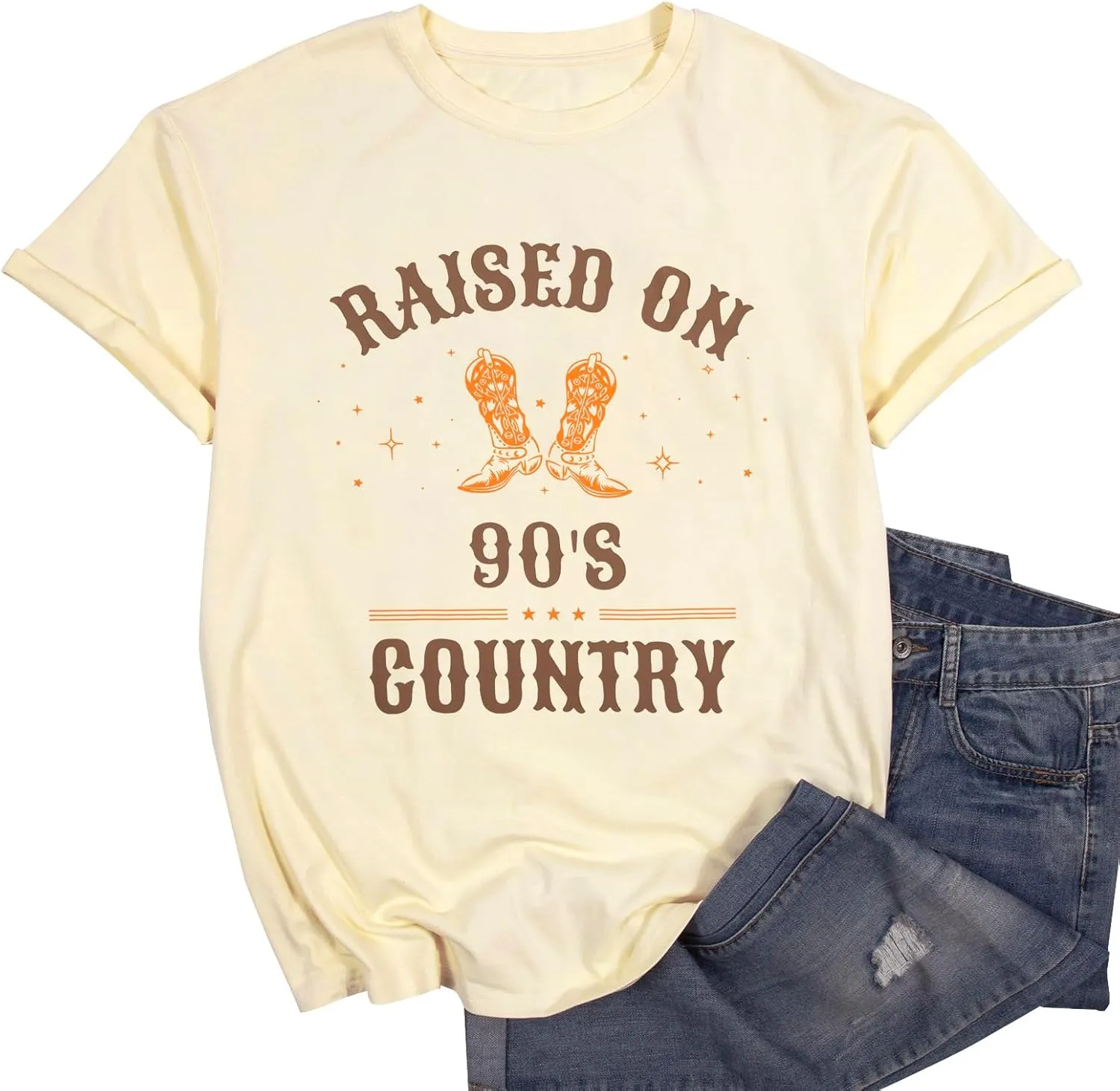 ASTANFY Raised on 90s Country Shirt Womens Vintage Concert Outfits Casual Country Music Graphic Tees Tops