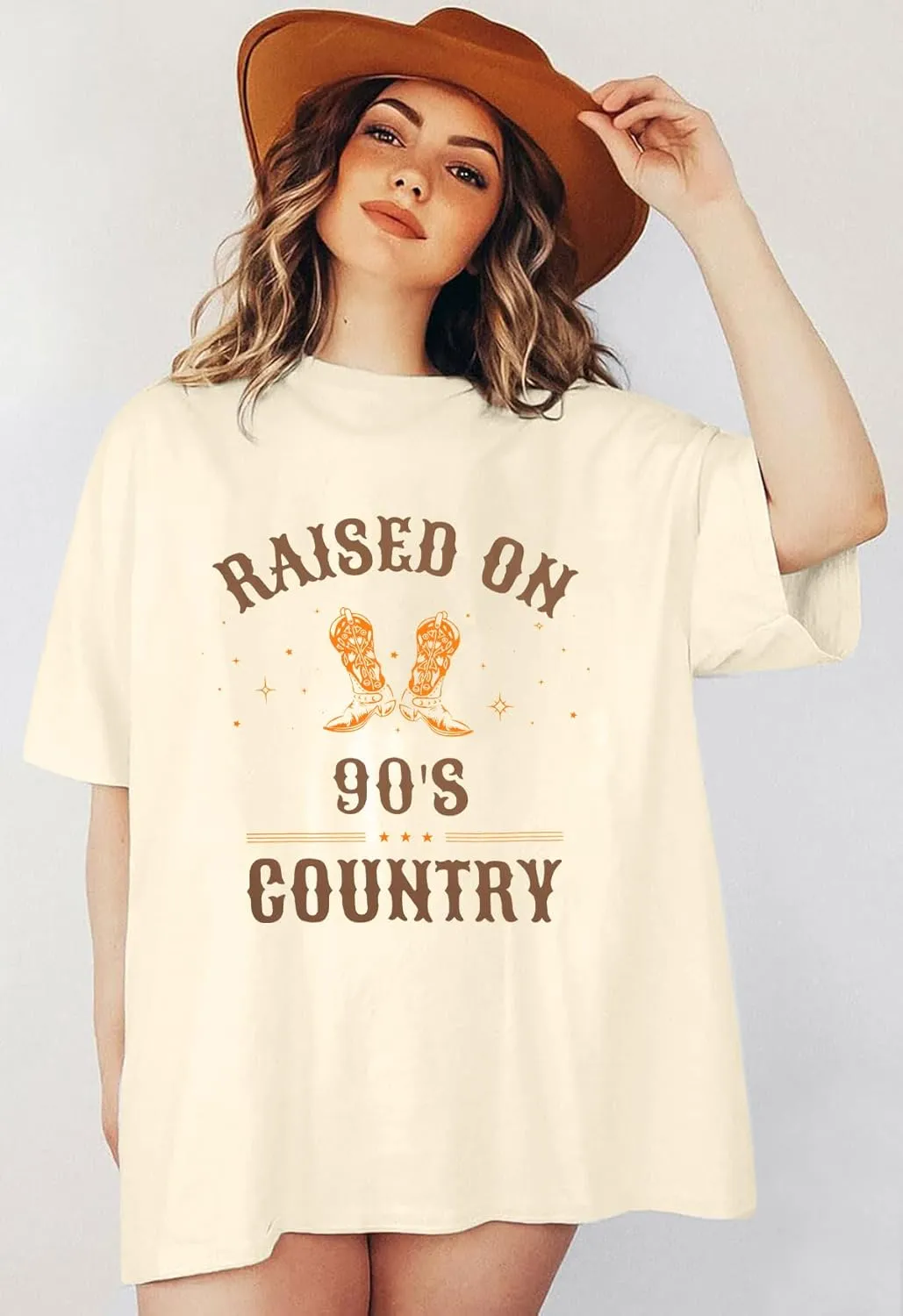 ASTANFY Raised on 90s Country Shirt Womens Vintage Concert Outfits Casual Country Music Graphic Tees Tops