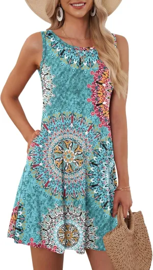 AUSELILY Womens Summer Dresses 2025 Casual Sleeveless Boho Floral Sundresses Beach Swimsuit Coverup with Pockets